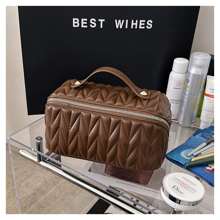 PU Makeup Brush Storage Multifunctional Cosmetic Organizer Bag Large Capacity Lightweight with Zipper Portable for Holiday Gifts