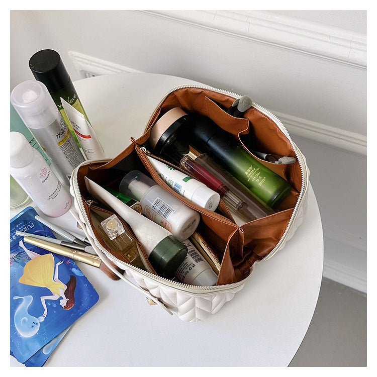PU Makeup Brush Storage Multifunctional Cosmetic Organizer Bag Large Capacity Lightweight with Zipper Portable for Holiday Gifts