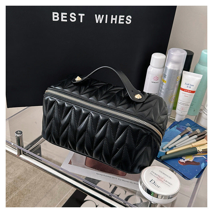 PU Makeup Brush Storage Multifunctional Cosmetic Organizer Bag Large Capacity Lightweight with Zipper Portable for Holiday Gifts
