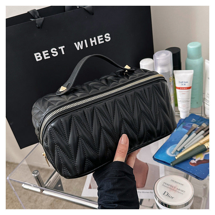 PU Makeup Brush Storage Multifunctional Cosmetic Organizer Bag Large Capacity Lightweight with Zipper Portable for Holiday Gifts