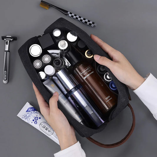 Trousse de toilette homme toile kaki & cuir PU – Style baroudeur week-end