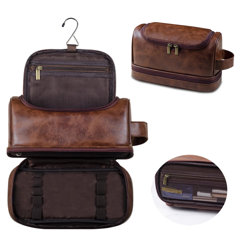 Trousse de toilette homme XL marron vintage, étanche - voyage