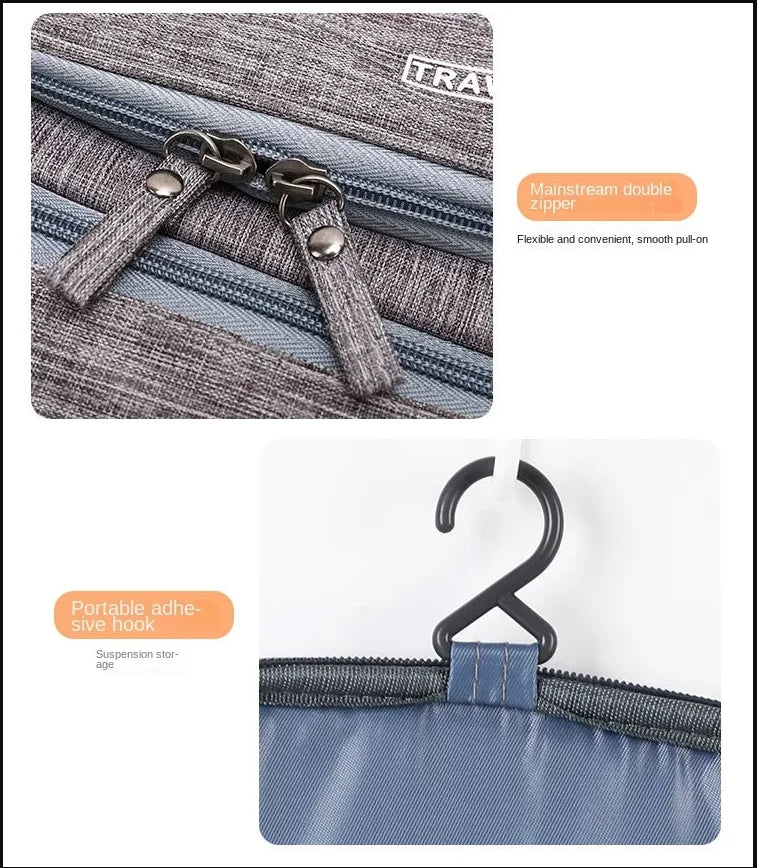 Trousse de toilette femme grise – suspendue, étanche, voyage