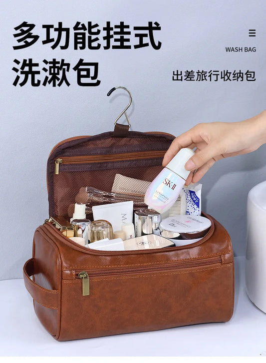 Trousse toilette noire vintage imperméable avec crochet – 25x13x13cm