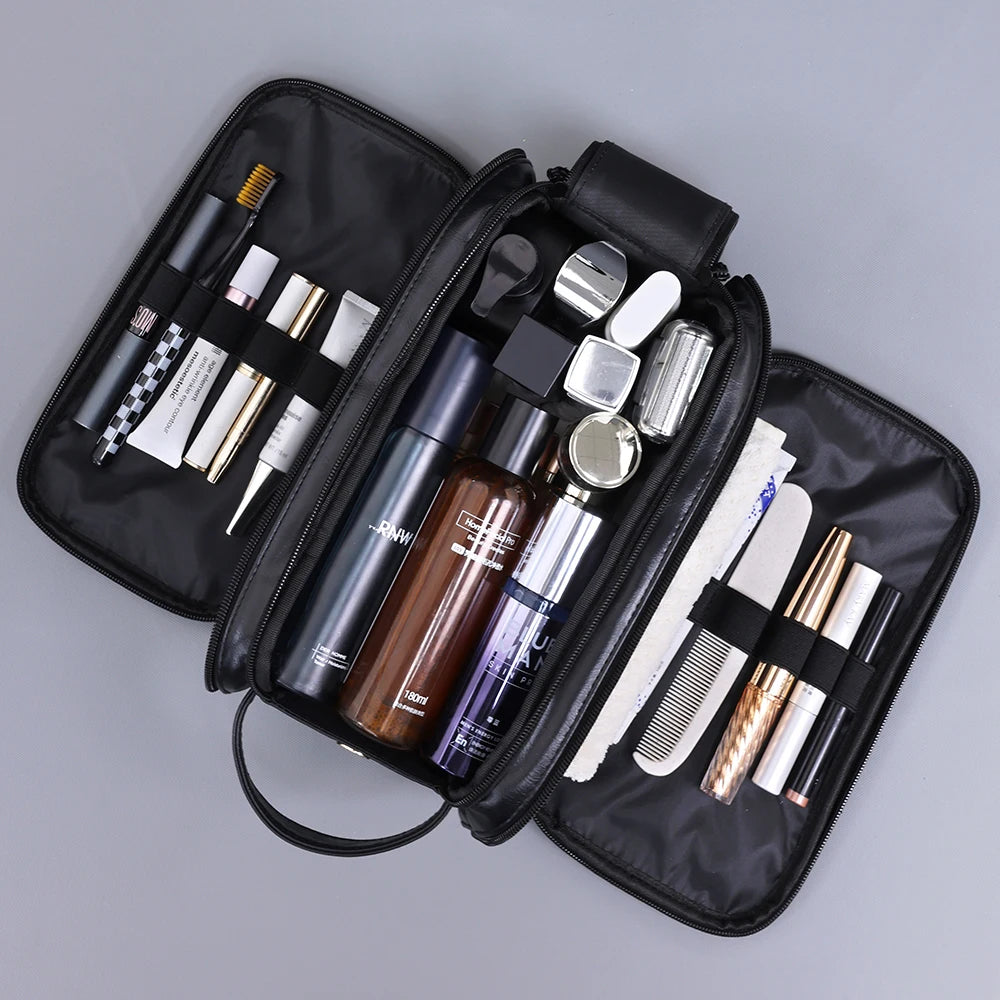 Trousse toilette homme marron – cuir PU vintage – grande capacité voyage