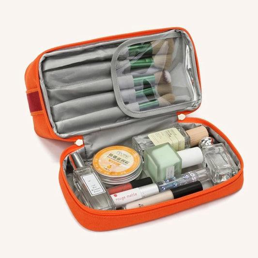 Ins Double Layer Waterproof Cosmetic Bag Fashion Women Large Capacity Portable Canvas Travel Organizer Makeup Storage Tote Bag