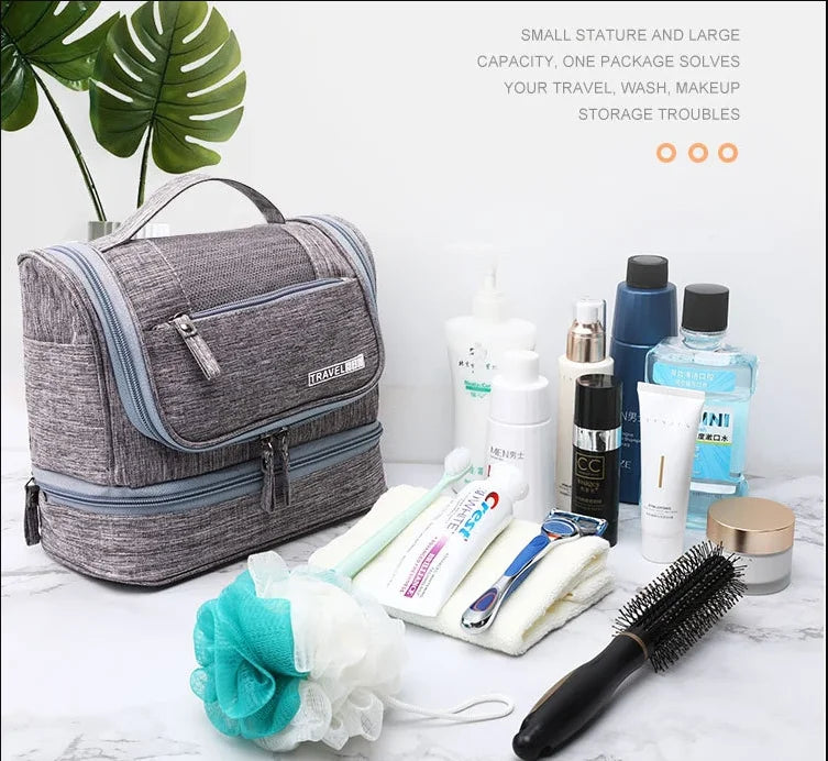 Trousse de toilette femme grise – suspendue, étanche, voyage