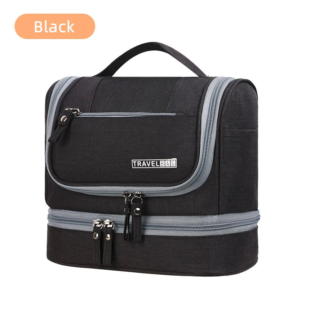 Trousse toilette femme noire – étanche, suspendue, grande capacité