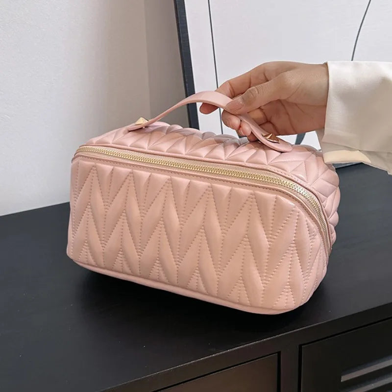 PU Makeup Brush Storage Multifunctional Cosmetic Organizer Bag Large Capacity Lightweight with Zipper Portable for Holiday Gifts