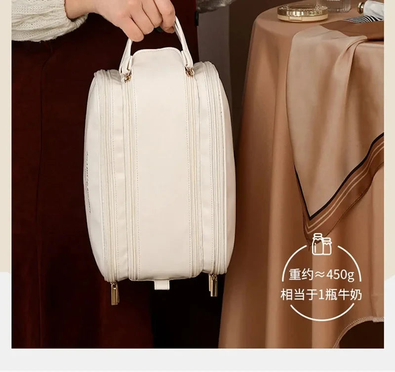 Multifunctional Makeup Bag For Women PU Leather Large Capacity Portable Double Zipper Travel Makeup Brush Toiletries Storage Bag
