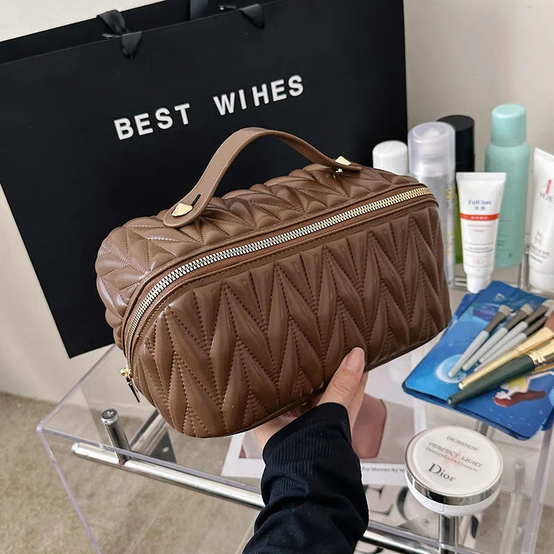 PU Makeup Brush Storage Multifunctional Cosmetic Organizer Bag Large Capacity Lightweight with Zipper Portable for Holiday Gifts