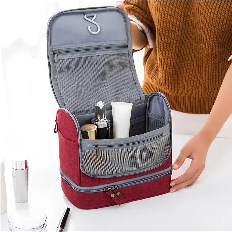 Trousse de toilette femme rouge – voyage, étanche, suspendue