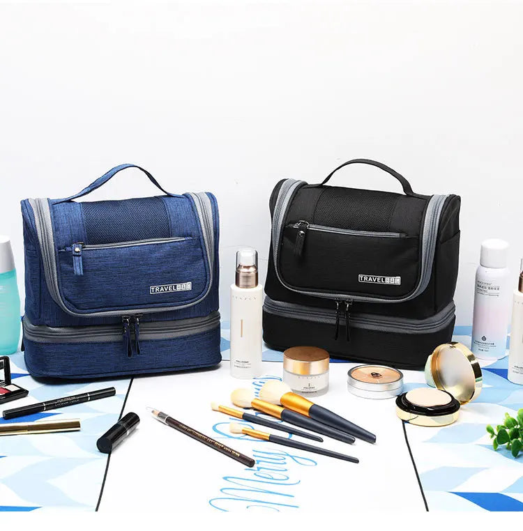 Trousse toilette femme noire – étanche, suspendue, grande capacité