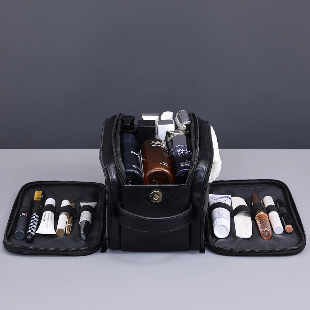 Trousse toilette homme marron – cuir PU vintage – grande capacité voyage