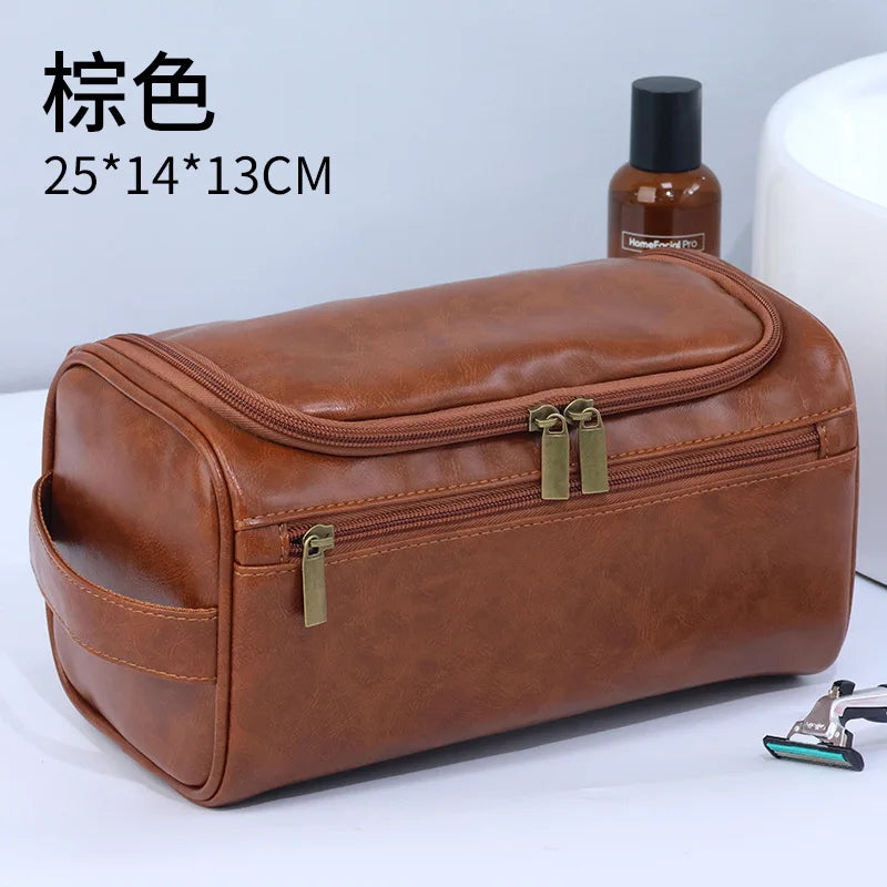 Trousse toilette marron vintage imperméable crochet – 25x13x13cm