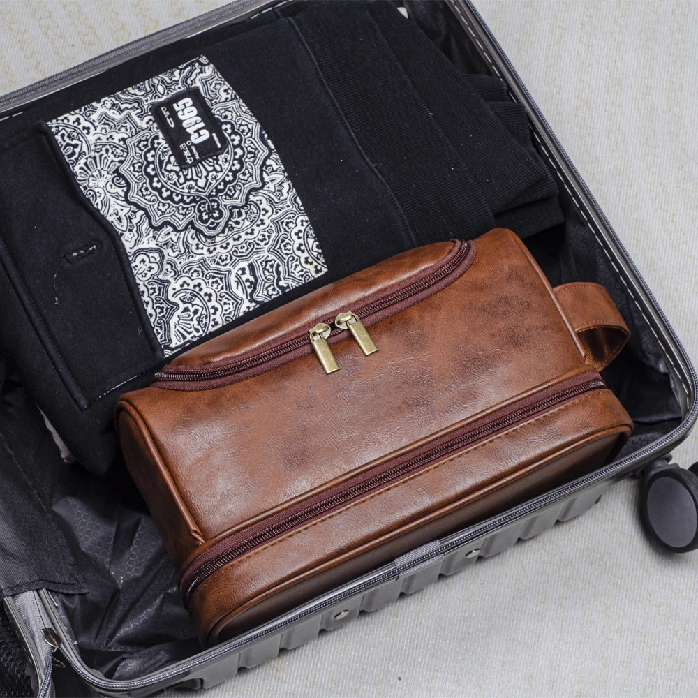 Trousse de toilette homme XL marron vintage, étanche - voyage