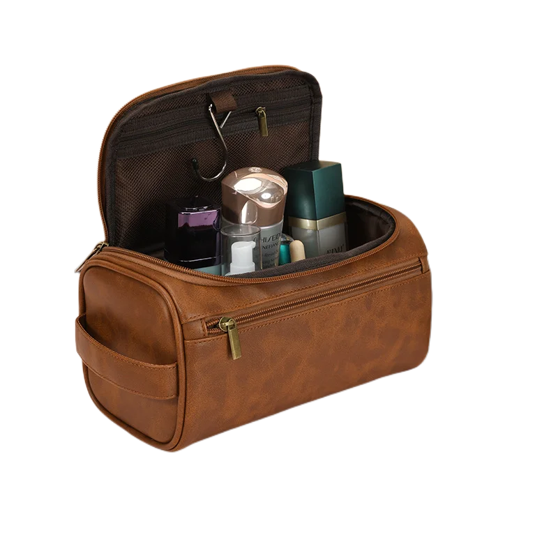 Trousse toilette marron vintage imperméable crochet – 25x13x13cm