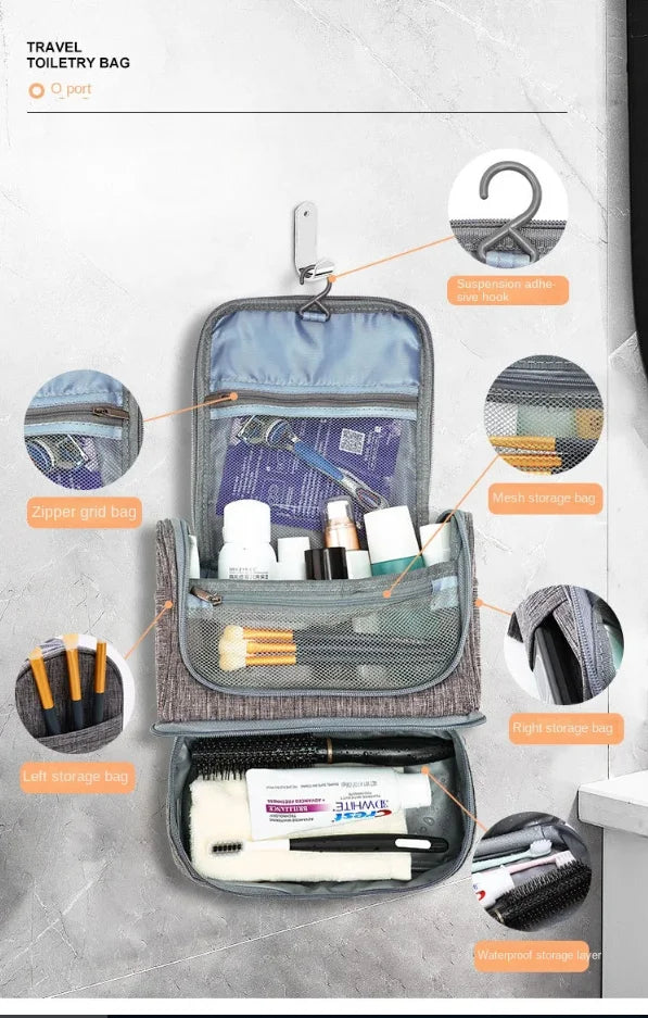 Trousse de toilette femme grise – suspendue, étanche, voyage