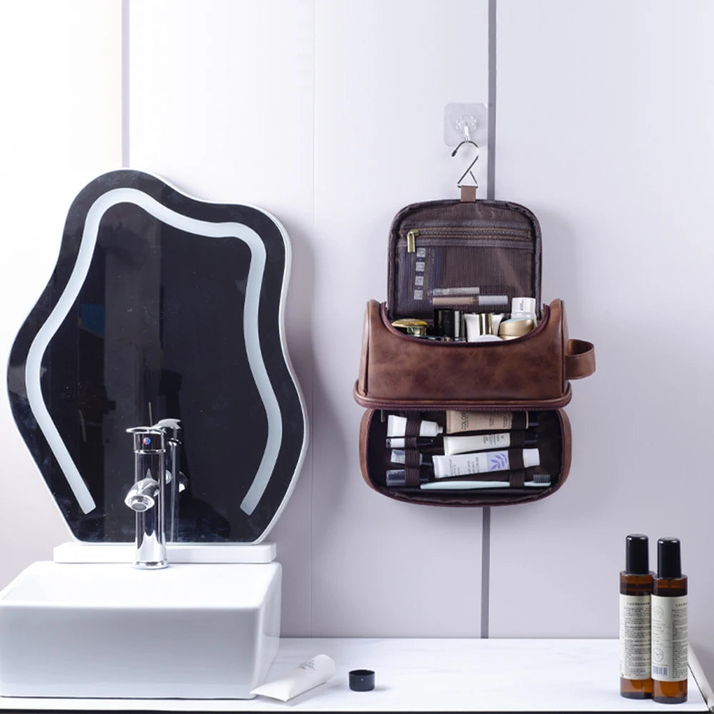 Trousse de toilette homme XL marron vintage, étanche - voyage