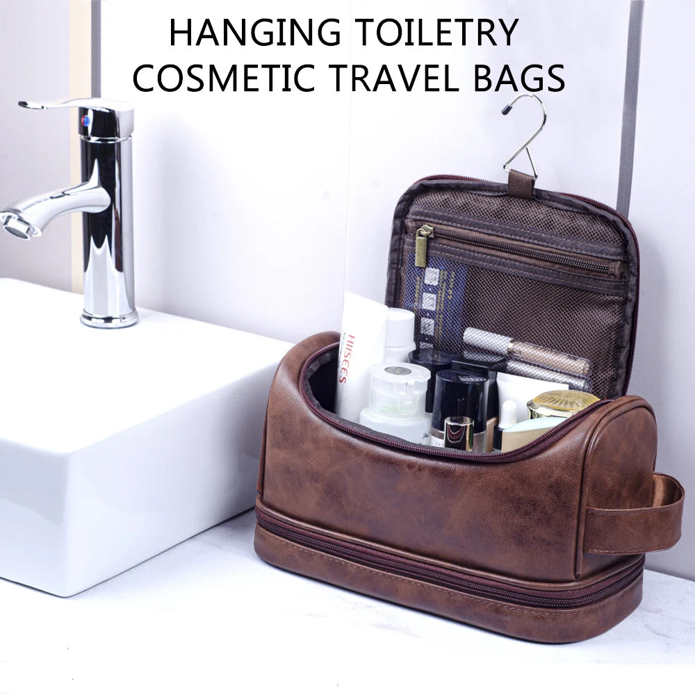 Trousse de toilette homme XL marron vintage, étanche - voyage