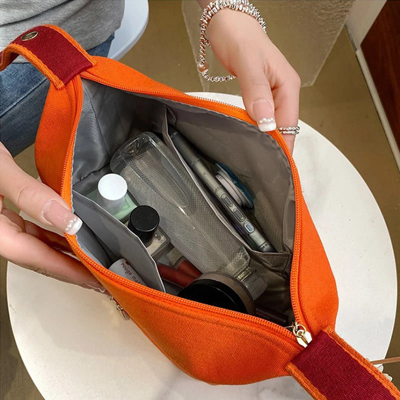 Ins Double Layer Waterproof Cosmetic Bag Fashion Women Large Capacity Portable Canvas Travel Organizer Makeup Storage Tote Bag