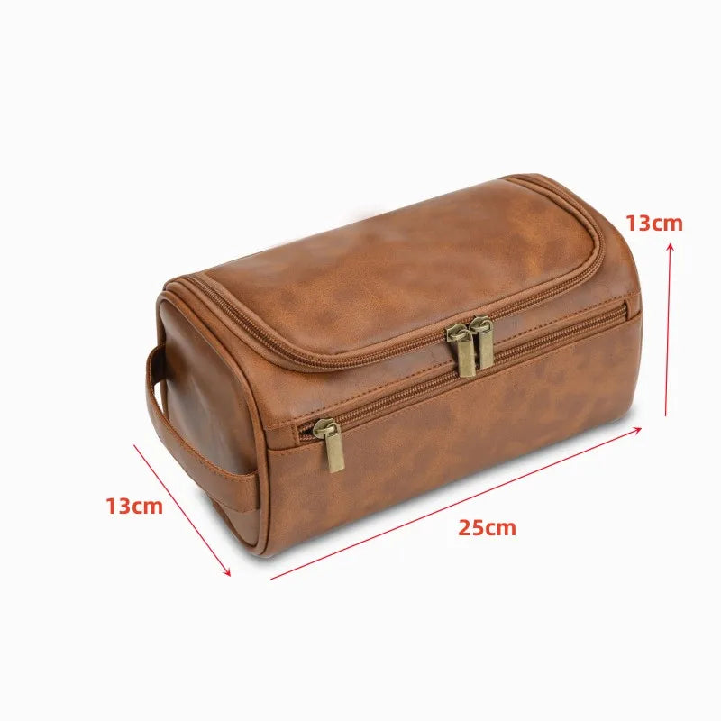 Trousse toilette marron vintage imperméable crochet – 25x13x13cm