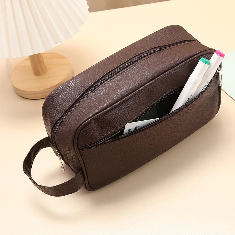 Trousse toilette homme marron – effet cuir, étanche, légère, voyage