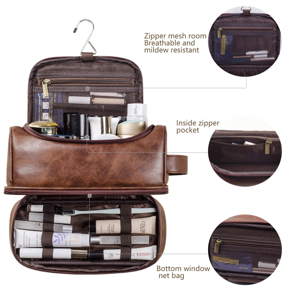 Trousse de toilette homme XL marron vintage, étanche - voyage
