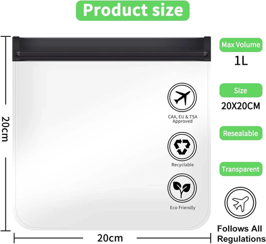 Trousse avion 20x20cm transparente EVA gris | Cabine 1L conforme