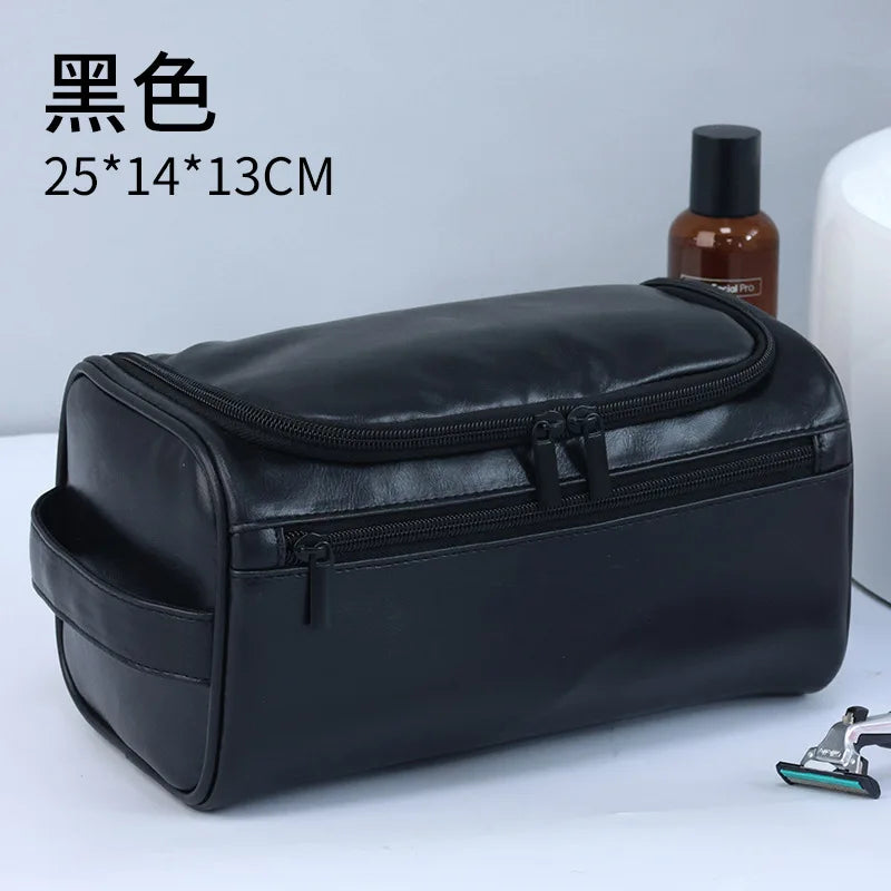 Trousse toilette noire vintage imperméable avec crochet – 25x13x13cm