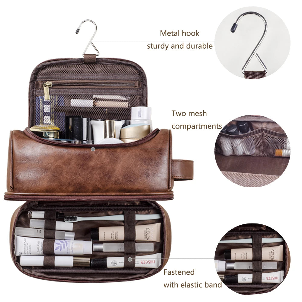 Trousse de toilette homme XL marron vintage, étanche - voyage