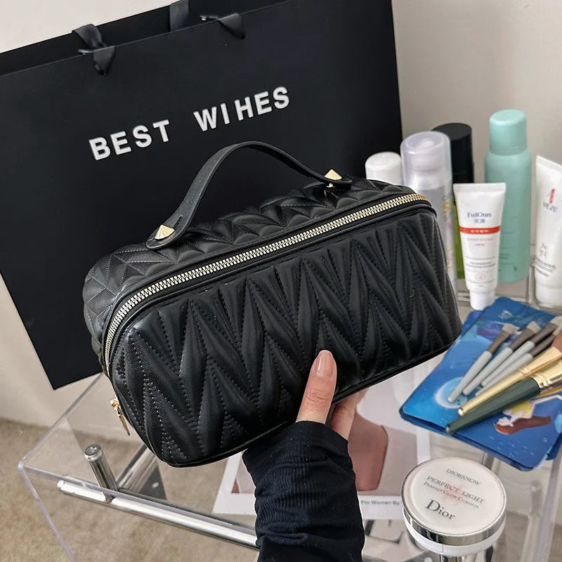 PU Makeup Brush Storage Multifunctional Cosmetic Organizer Bag Large Capacity Lightweight with Zipper Portable for Holiday Gifts