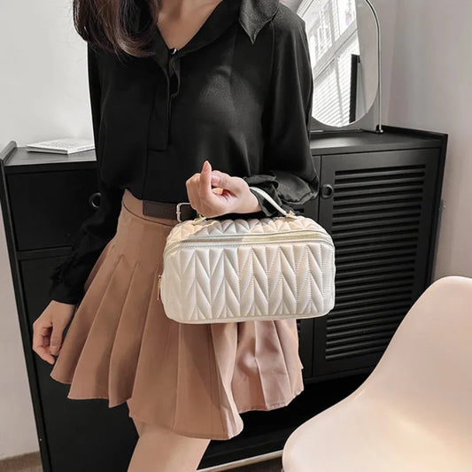 PU Makeup Brush Storage Multifunctional Cosmetic Organizer Bag Large Capacity Lightweight with Zipper Portable for Holiday Gifts