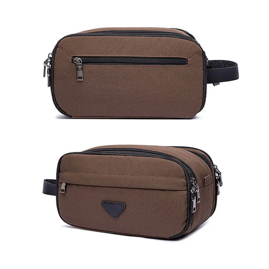 Trousse homme marron – toile résistante et étanche – week-end/voyage