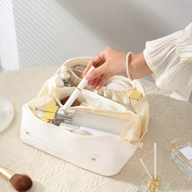 Vintage Flower Women Tote Cosmetic Bag Fashion Portable Pillow Makeup Orgainzer Pouch Washbag Large Capacity Travel Zipper Bag
