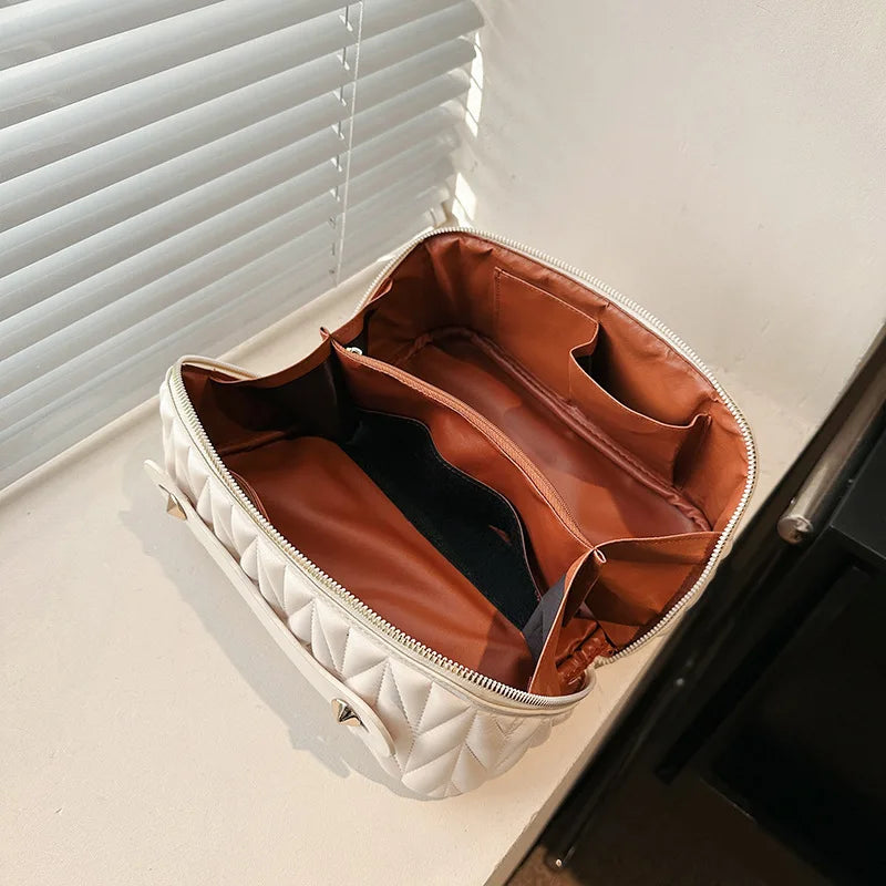 PU Makeup Brush Storage Multifunctional Cosmetic Organizer Bag Large Capacity Lightweight with Zipper Portable for Holiday Gifts