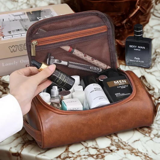 Trousse toilette homme marron – cuir PU vintage – élégante & pratique