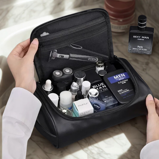 Trousse toilette homme noire – cuir PU étanche – week-end & pro