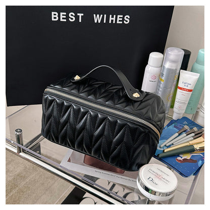 PU Makeup Brush Storage Multifunctional Cosmetic Organizer Bag Large Capacity Lightweight with Zipper Portable for Holiday Gifts