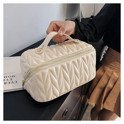 PU Makeup Brush Storage Multifunctional Cosmetic Organizer Bag Large Capacity Lightweight with Zipper Portable for Holiday Gifts