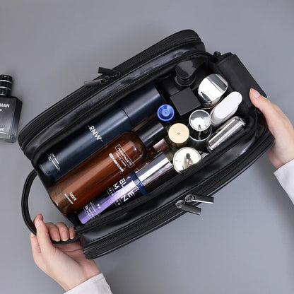 Trousse toilette homme marron – cuir PU vintage – grande capacité voyage