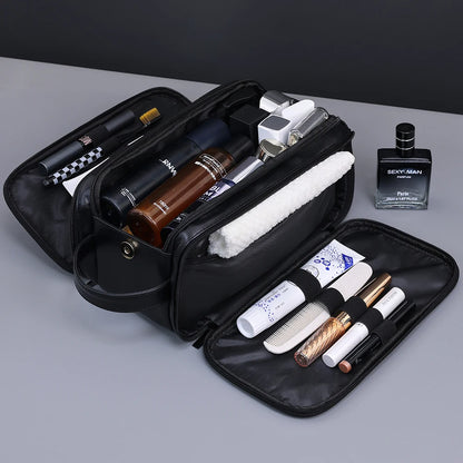 Trousse toilette homme noire – grand format cuir PU – voyage & salle de bain