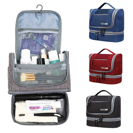 Trousse toilette femme noire – étanche, suspendue, grande capacité