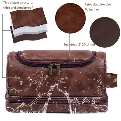 Trousse de toilette homme XL marron vintage, étanche - voyage