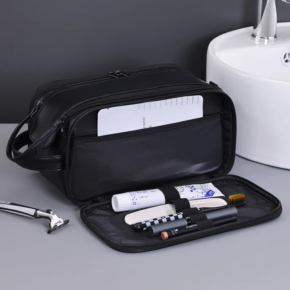 Trousse toilette homme noire – grand format cuir PU – voyage & salle de bain
