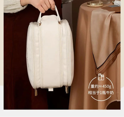 Multifunctional Makeup Bag For Women PU Leather Large Capacity Portable Double Zipper Travel Makeup Brush Toiletries Storage Bag