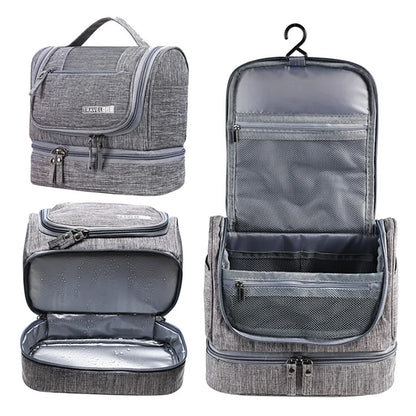 Trousse de toilette femme grise – suspendue, étanche, voyage