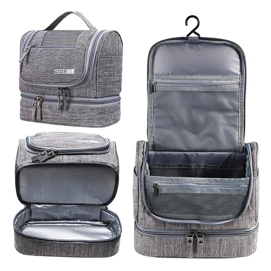 Trousse de toilette femme grise – suspendue, étanche, voyage