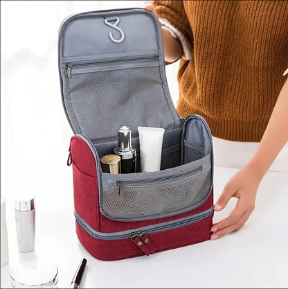 Trousse de toilette femme rouge – voyage, étanche, suspendue