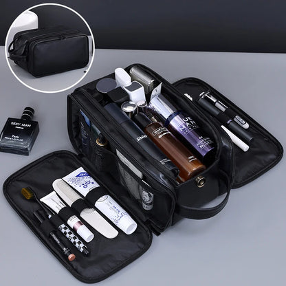 Trousse toilette homme noire – grand format cuir PU – voyage & salle de bain